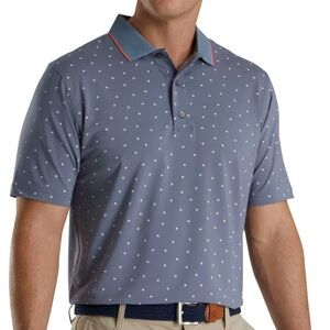 FootJoy Push Play Print Lisle Knit Collar Golf Polo Shirt Graphite/White Size XL